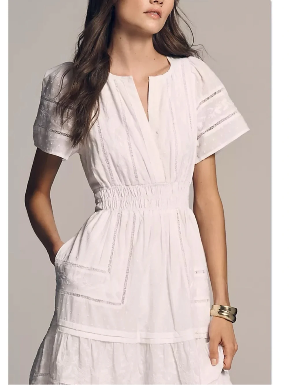 Anthropologie The Somerset Maxi Dress White S NWT Tiered Smocked Boho Ethereal - Picture 3 of 11